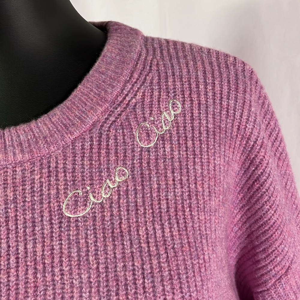 NWT A New Day Purple Embroiderd Ciao Ciao Long Sleeve Crewneck Sweater - Picture 7 of 16